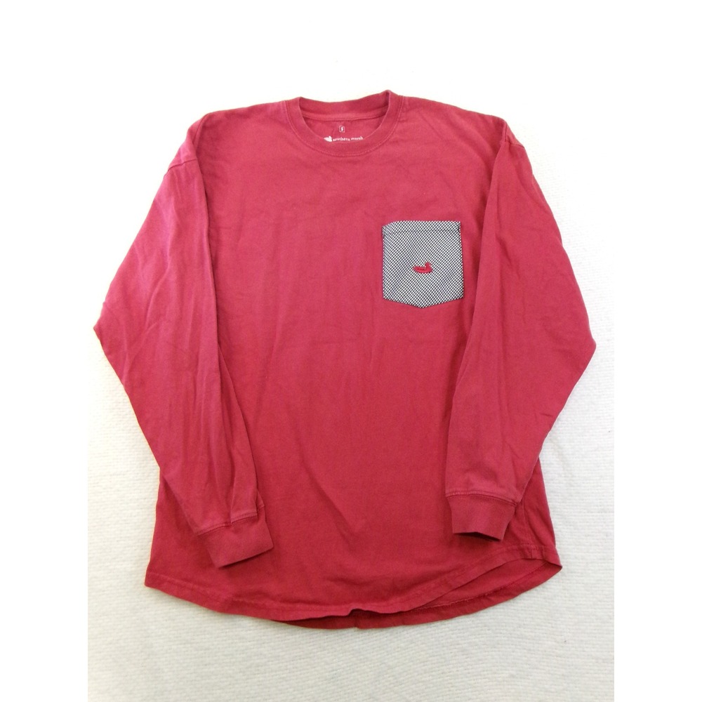 Southern‎ Marsh Long Sleeve Pocket Tee Red Gingham Duck Logo Small S Cotton